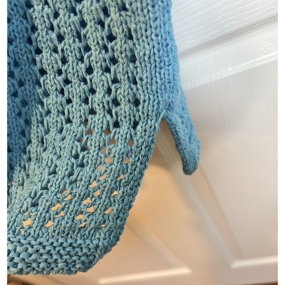 J. Jill Turquoise Open Stitch Knit Aegean Small Pullover 3/4 Sleeve Sweater NWT - Picture 8 of 10